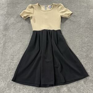 LuLaRoe Beige‎ Over Black Short Sleeve Mid-Calf Length Dress Size Small